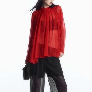 COS Oversized Pleated Sheer Silk Blouse